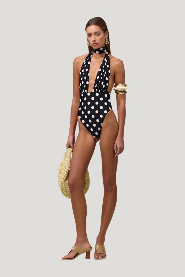 V One Piece (Black Taupe Polka Dot) — model side