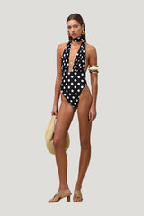 V One Piece (Black Taupe Polka Dot) — model side