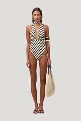 V One Piece (Diagonal Stripe) — model front