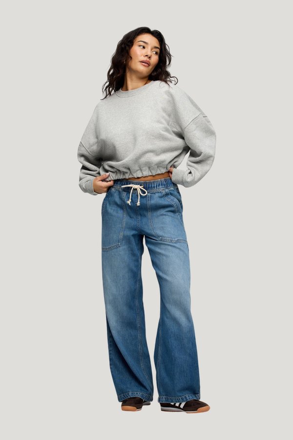 Vintage Fleece Cinch Waist Sweatshirt — model front