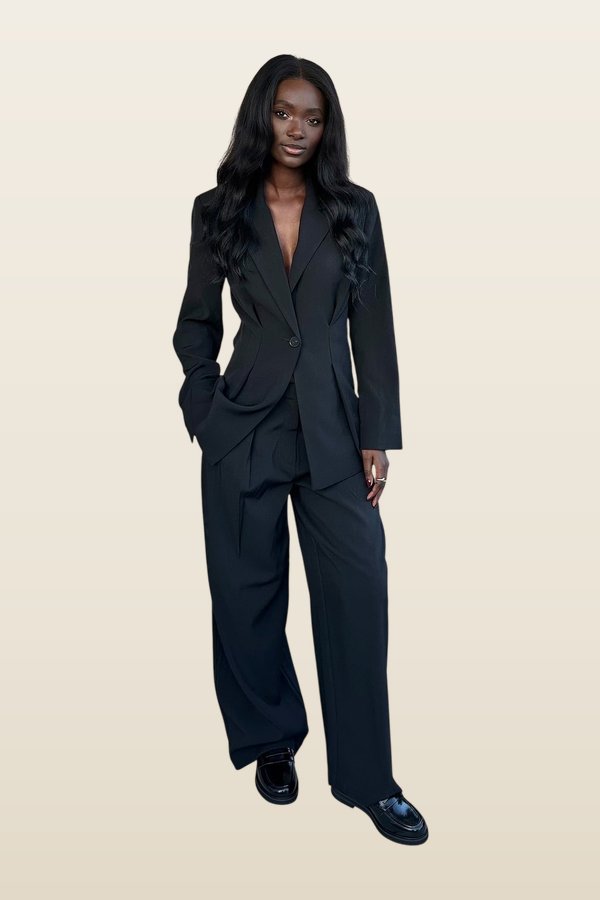 Wide High Waist Suit Pants — model back