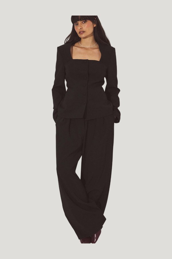 Wide High Waist Suit Pants — model side