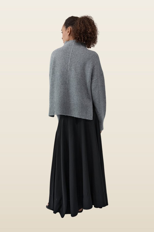 Wool Blend Mock Neck Sweater - Concrete — model back