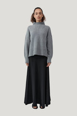 Wool Blend Mock Neck Sweater - Concrete — model front