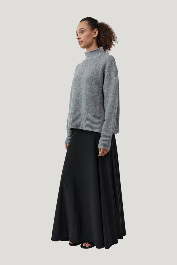 Wool Blend Mock Neck Sweater - Concrete — model side