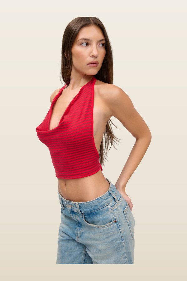 x JENNIE Briar Knit Halter Top - Spring Stripe — model back