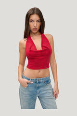 x JENNIE Briar Knit Halter Top - Spring Stripe — model front