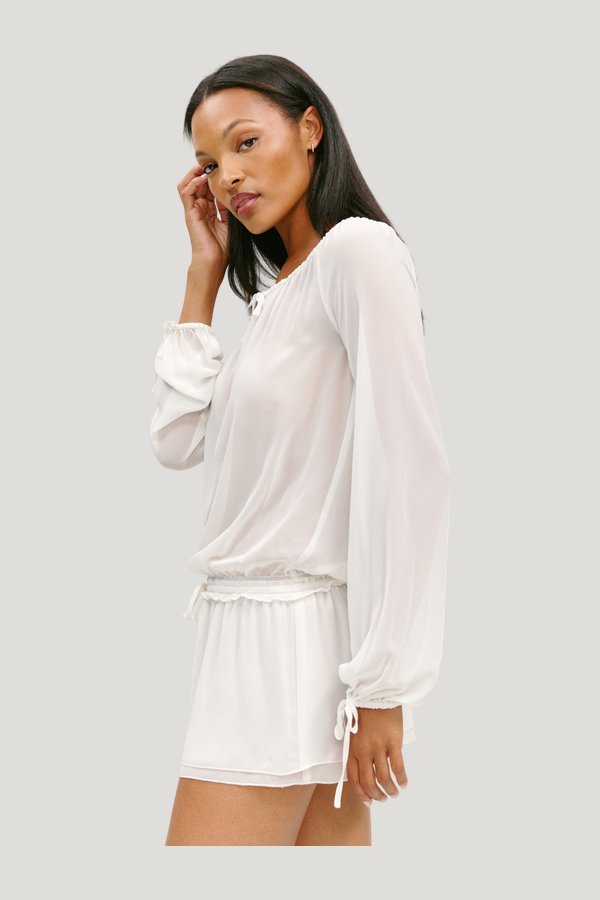 x Paige Lorenze Forever Yours Chiffon Mini Dress - Sunday Ceremony — model side