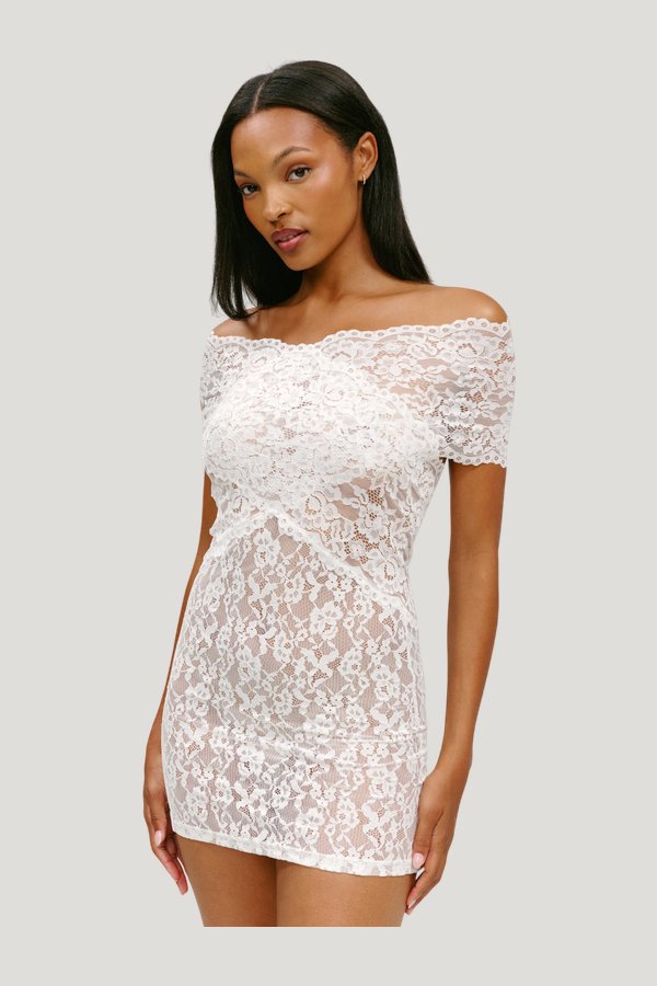x Paige Lorenze True Love Lace Mini Dress - Sunday Ceremony — model side