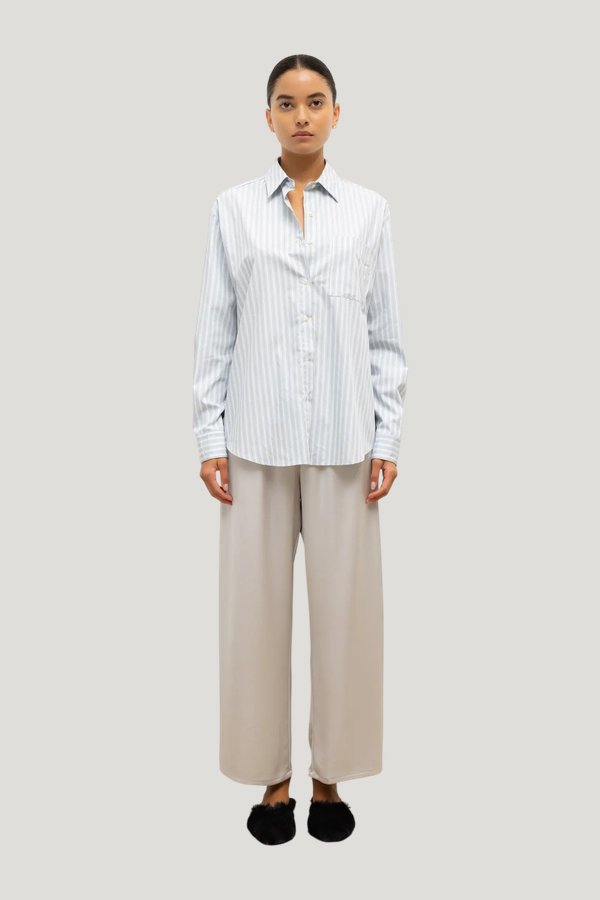 Yoshi Stripe Classic Oversized Button Down — model front