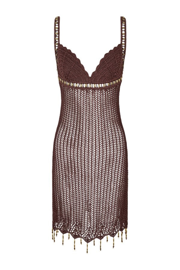 Zelie Crochet Mini Dress in Cacao — packshot
