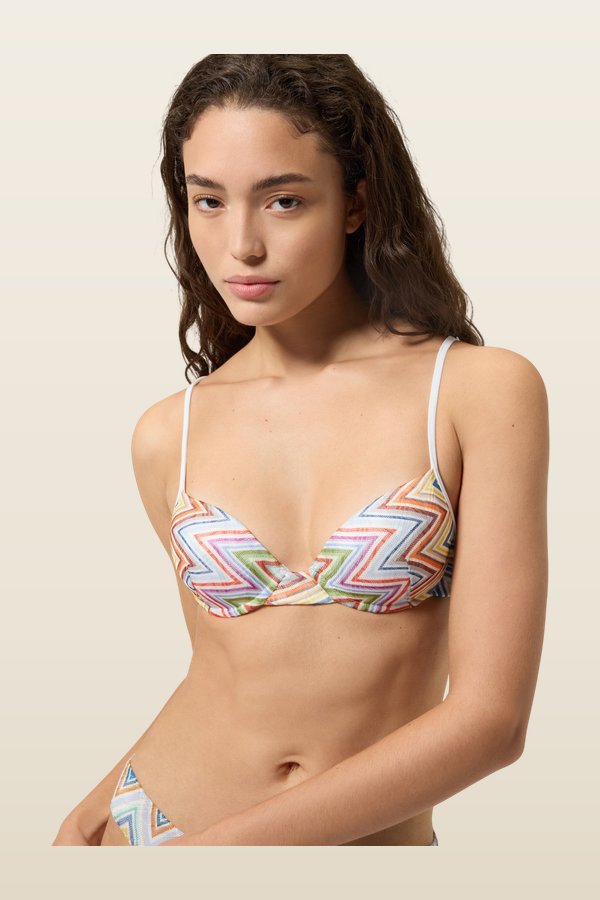 Zig zag printed fabric bikini with balconette top — model back