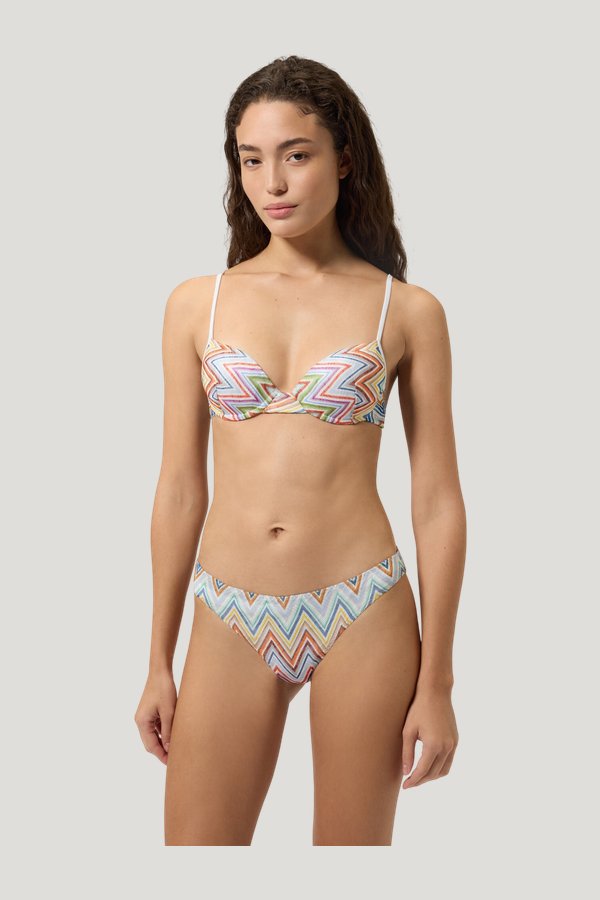 Zig zag printed fabric bikini with balconette top — model front