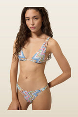 Zig zag printed fabric bikini with elongated top — model back