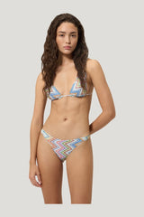 Zig zag printed fabric bikini with elongated top — model front