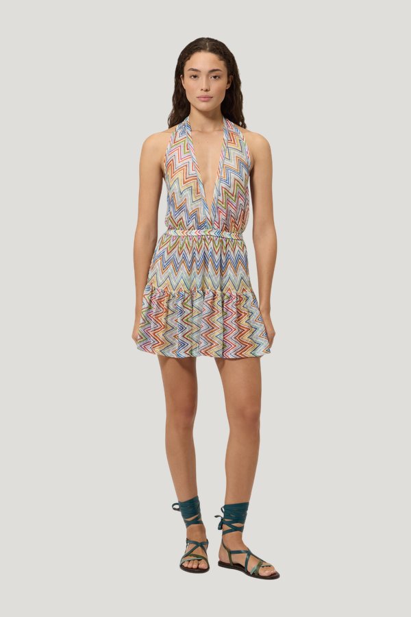 Zig zag tulle cover-up mini dress — model front